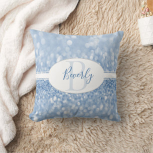 Blue Glitter Personalise Throw Pillow