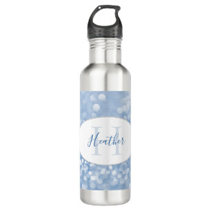 Blue Glitter Personalise Water Bottle