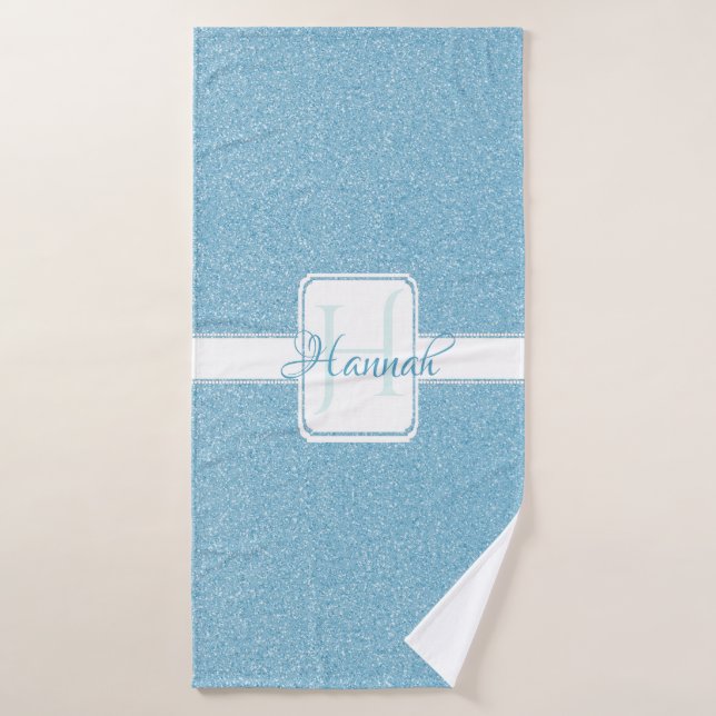 Blue Glitter Personalised Bath Towels (Bath Towel)