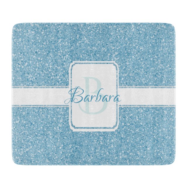Blue Glitter Personalised Cutting Board (Front)