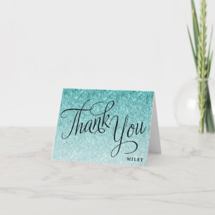 Blue Glitter Personalised Fancy Script Thank You Card