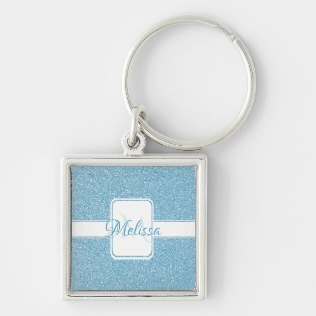 Blue Glitter Personalised Keychain (Front)