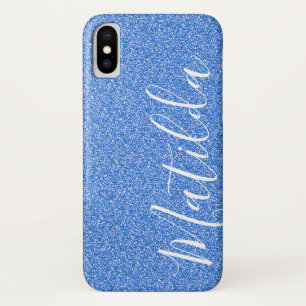 Blue Glitter Personalised Name Script iPhone X Case