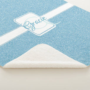 Blue Glitter Personalised Sherpa Blanket