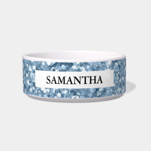 Blue Glitter Pet Name Bowl