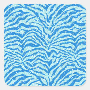 Blue Glitter Print Zebra Stripe Bling Pattern Square Sticker