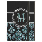 Blue Glitter Printed, Black Damask Personalised
