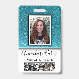 Blue Glitter Professional CNA Nurse Doc Photo Name ID Badge