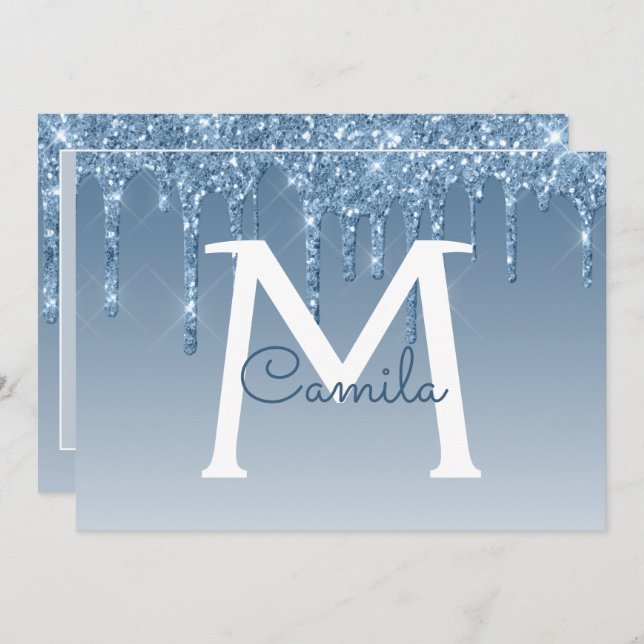 Blue Glitter Quinceanera Save the Date Invitation (Front/Back)