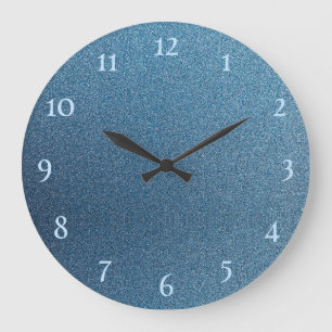 Blue glitter round numbers large wall clock