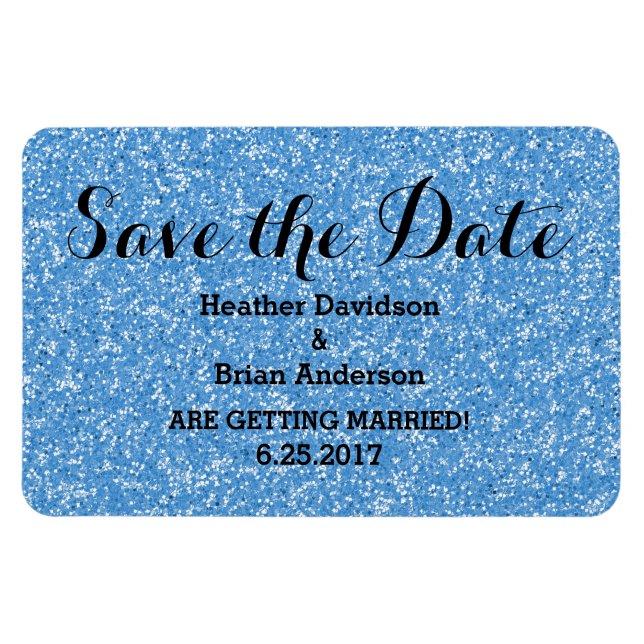 Blue Glitter Save the Date Flexi Magnet (Horizontal)