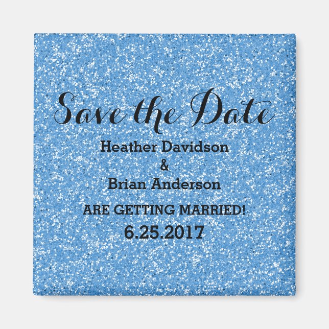 Blue Glitter Save the Date Magnet (Front)
