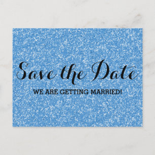 Blue Glitter Save the Date Postcard