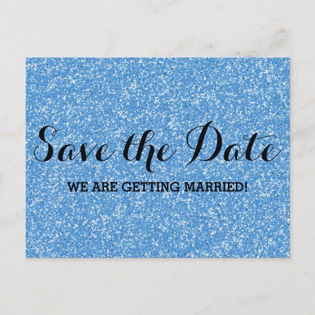 Blue Glitter Save the Date Postcard (Front)