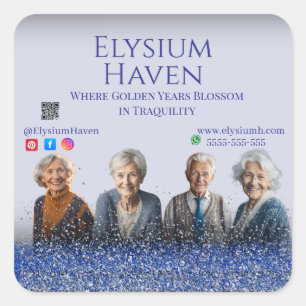 Blue Glitter Seniors Care Homes People Family Square Sticker