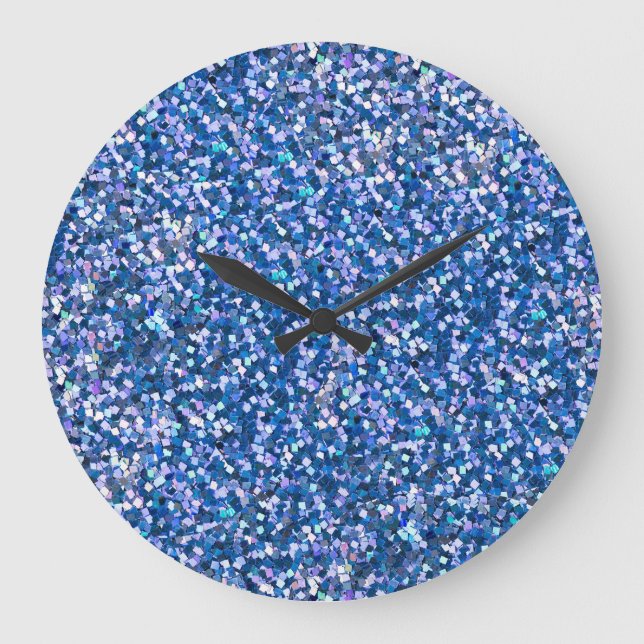 Blue Glitter: Shiny Abstract Background Large Clock (Front)