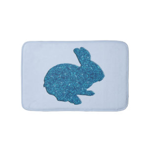 Blue Glitter Silhouette Bunny Rabbit Bath Mat