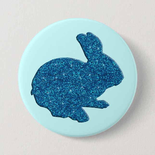 Blue Glitter Silhouette Easter Bunny Button (Front)