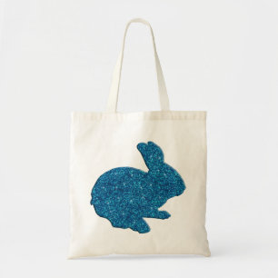 Blue Glitter Silhouette Easter Bunny Tote Bag