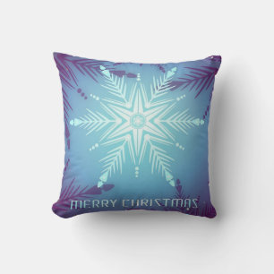 Blue Glitter Snow Star Flakes Cushion