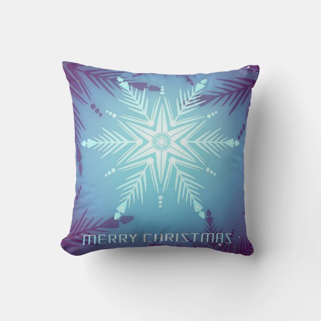 Blue Glitter Snow Star Flakes Cushion (Front)