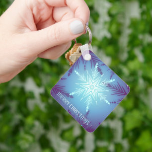 Blue Glitter Snow Star Flakes Key Ring