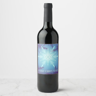 Blue Glitter Snow Star Flakes  Wine Label