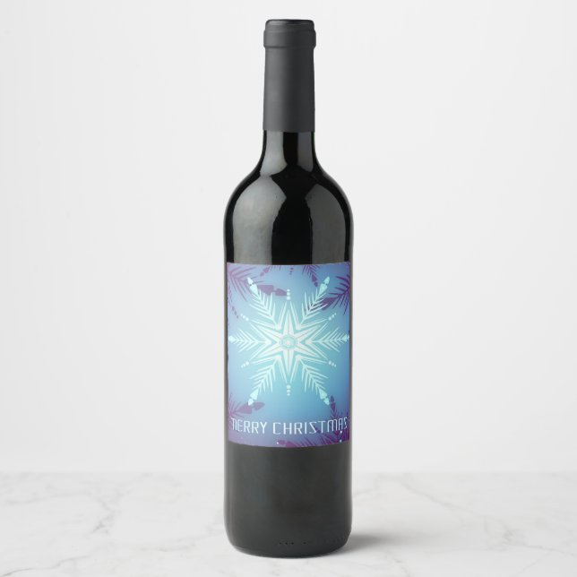 Blue Glitter Snow Star Flakes  Wine Label (Front)