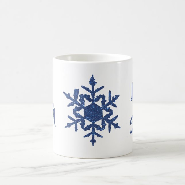 Blue Glitter Snowflake Custom City Let it Snow Mug (Center)