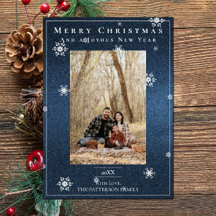 Blue Glitter Snowflakes Holiday Photo Card