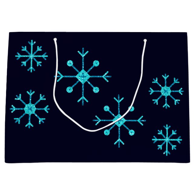 Blue Glitter Snowflakes Large Gift Bag (Front)