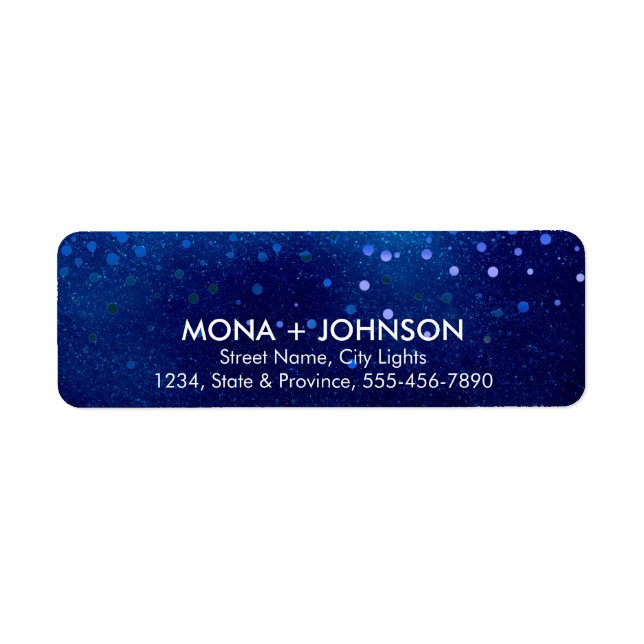 Blue Glitter Sparkle Confetti Dots Modern Return Address Label (Front)