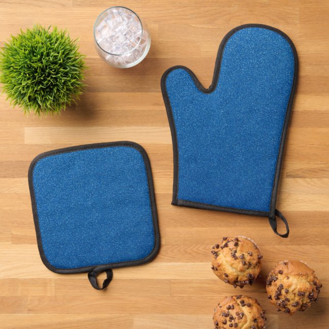 Blue Glitter, Sparkle, Glitter Background Oven Mitt & Pot Holder Set (Top Down)