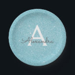 Blue Glitter & Sparkle Monogram Birthday Paper Plate<br><div class="desc">Teal Blue Faux Glitter and Sparkle Elegant Birthday or Bachelorette Party Plates. These Wedding,  Bridal Shower or Birthday Party Plates can be customised to include your initial and first name. Please contact the designer for customised matching items.</div>