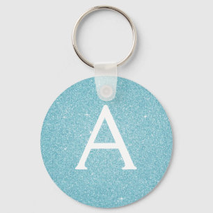 Blue Glitter & Sparkle Monogram Key Ring