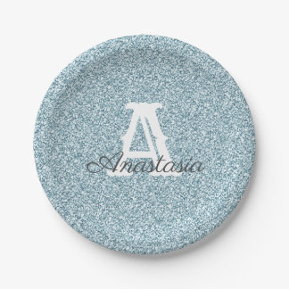 Blue Glitter & Sparkle Monogram Paper Plate