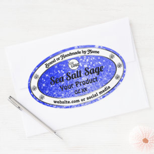 Blue Glitter Sparkling Stars Product Labels Logo