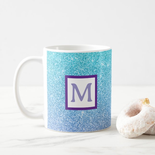 blue Glitter Sparkly Mug Personalized Initial  (With Donut)