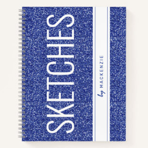 Blue Glitter Sparkly Sketchbook Personalised Name Notebook