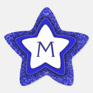 Blue glitter star customisable monogram stickers