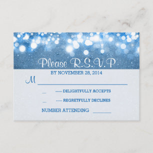 blue glitter string lights romantic wedding RSVP Card