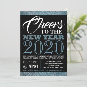 Blue Glitter Stripes, New Year Invitation