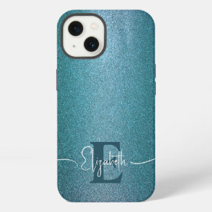 Blue glitter Stylish trendy chic Monogrammed iPhone 13 Case