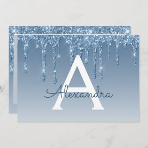 Blue Glitter Sweet 16 Save the Date Invitation