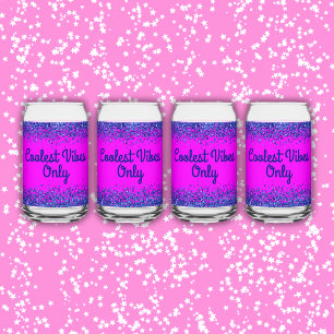 Blue Glitter & Text on Pink- Coolest Vibes Only   Can Glass