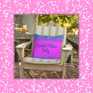 Blue Glitter & Text on Pink- Coolest Vibes Only Cushion