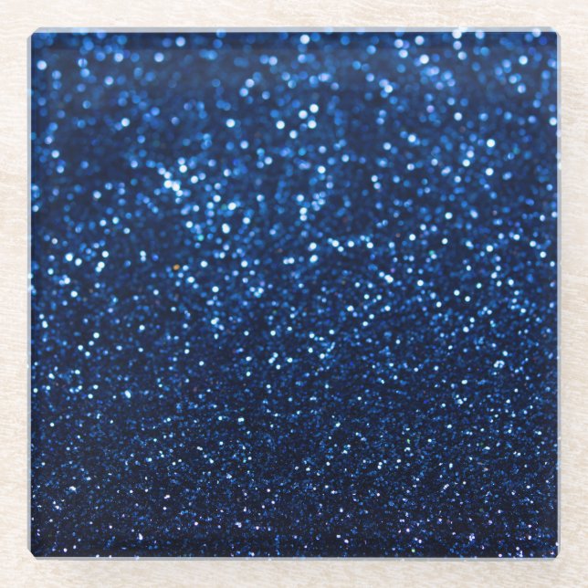 Blue Glitter Texture Festive Sparkle Glass Coaster (Front)