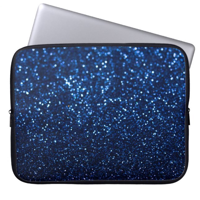 Blue Glitter Texture Festive Sparkle Laptop Sleeve (Front)