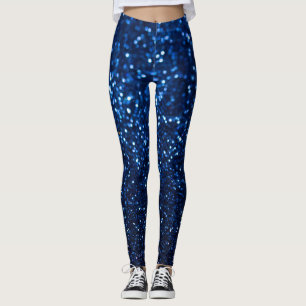 Blue Glitter Texture Festive Sparkle Leggings