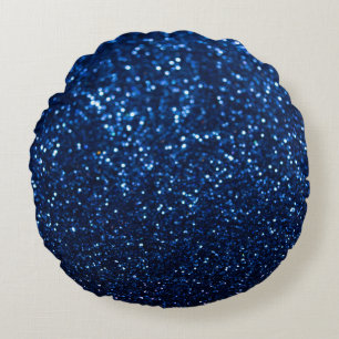 Blue Glitter Texture Festive Sparkle Round Cushion